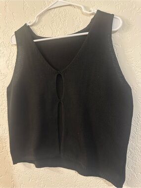 Black Knit Keyhole Open Front Sleeveless Top